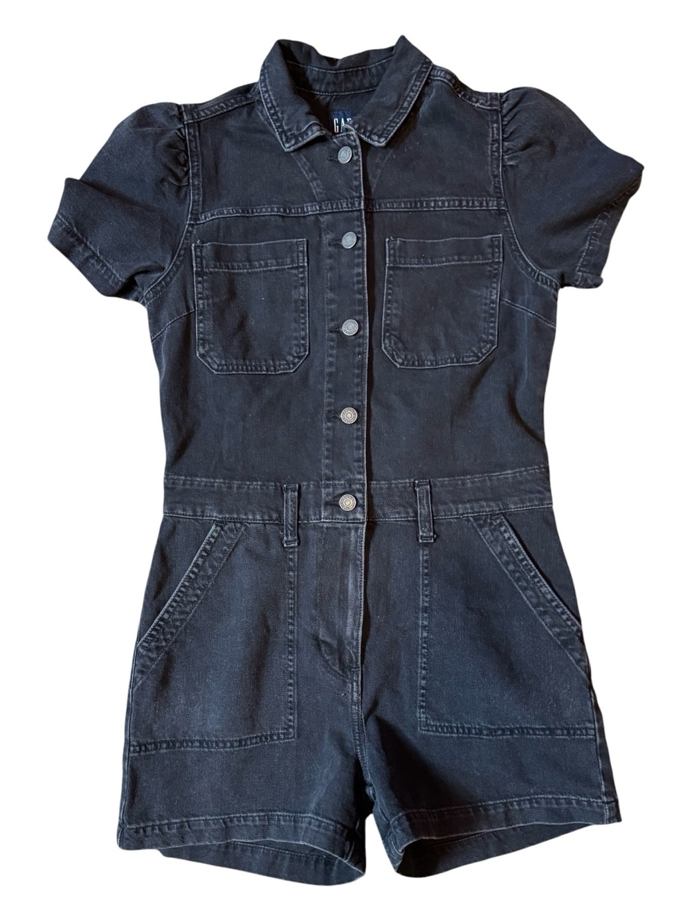 GAP Black Short Sleeve Denim Romper